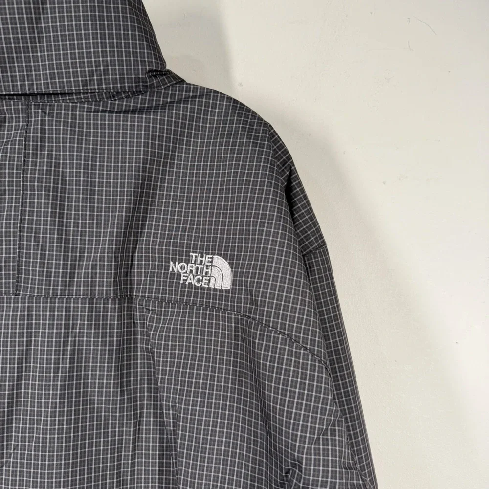 The North Face HyVent Rain Jacket Mens Sz XL Black Grey Grid Plaid Hooded Shell